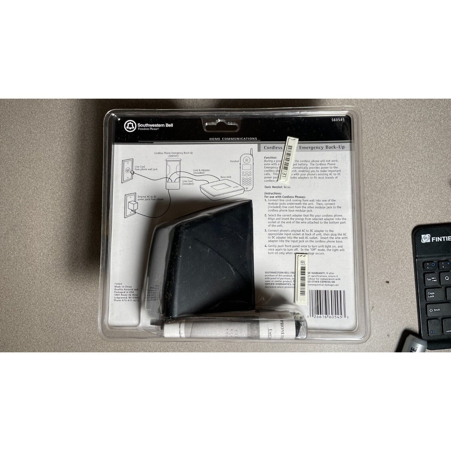 Southwestern Bell Freedom Phone S60545 Cordless Emergency Backup back of package