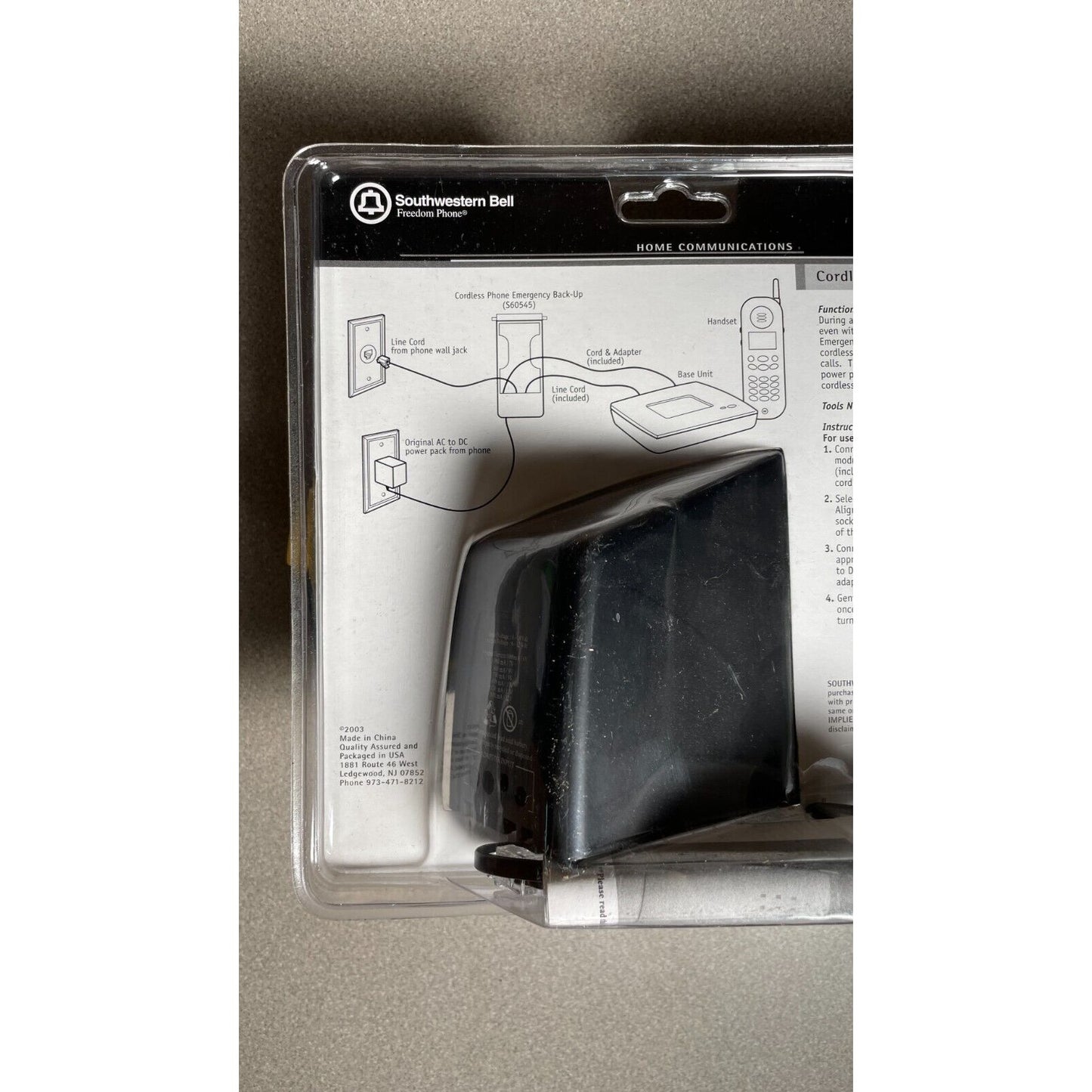Southwestern Bell Freedom Phone S60545 Cordless Emergency Backup Connection diagram