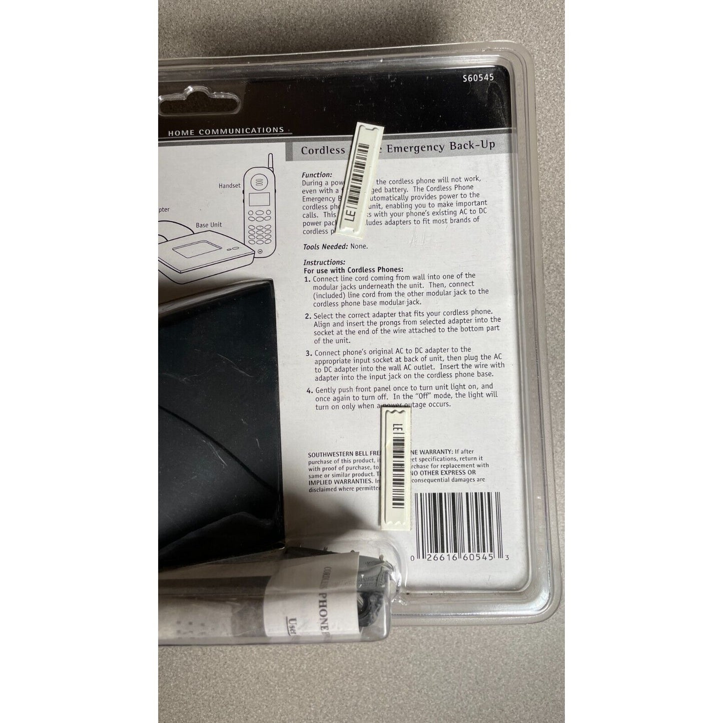 Southwestern Bell Freedom Phone S60545 Cordless Emergency Backup Instructions