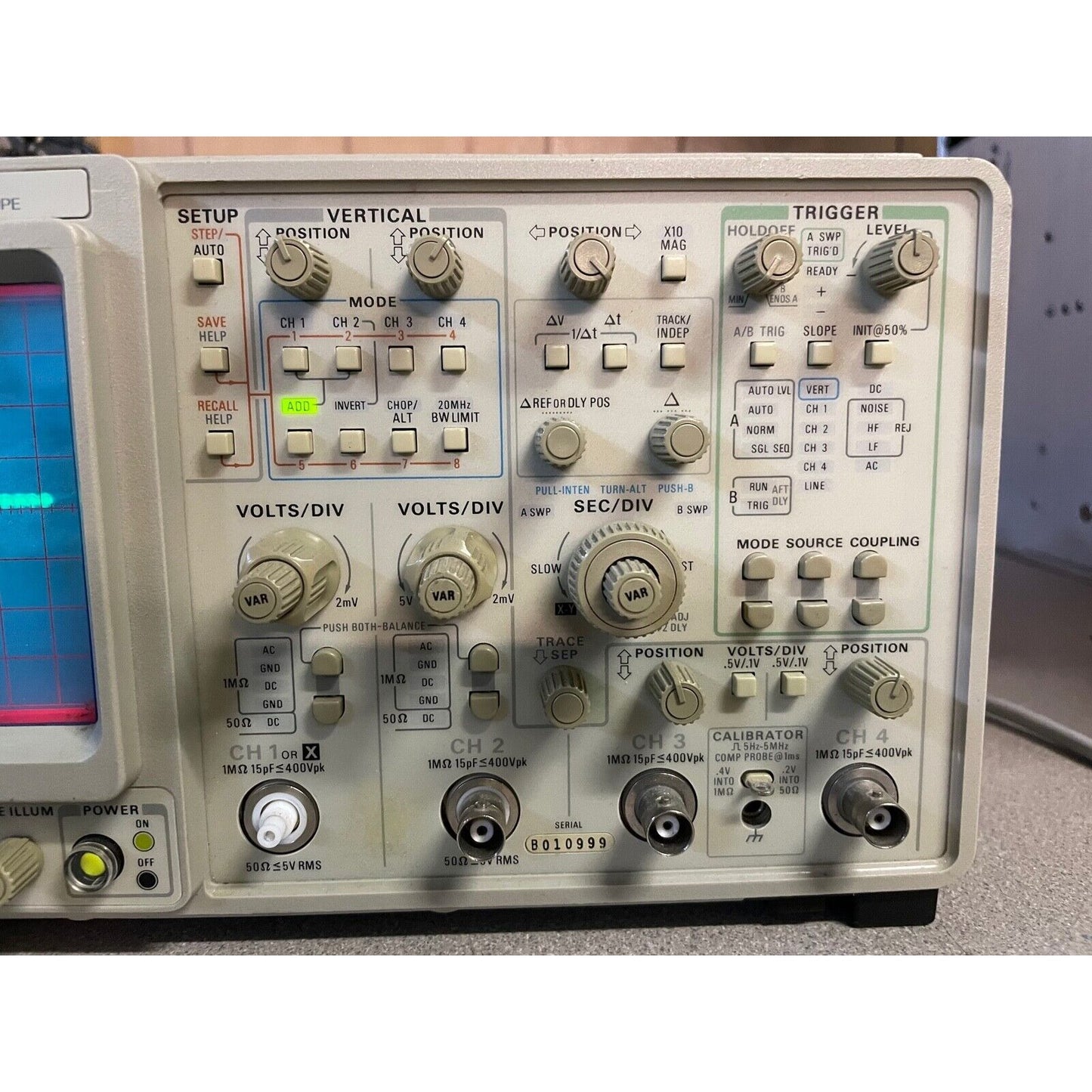 Tektronix 2465A 350 MHz Oscilloscope control panel close up