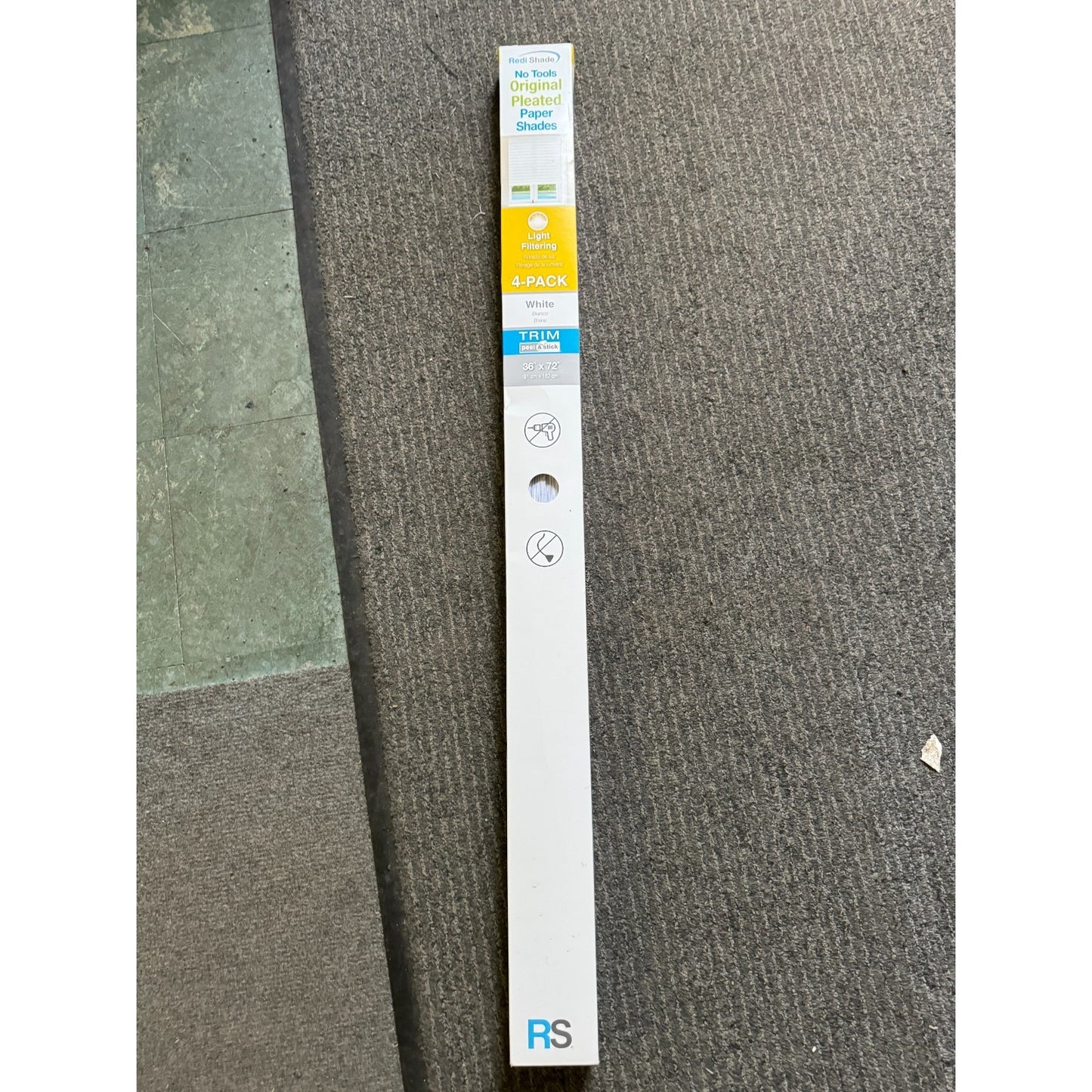 4 Pack Redi Shade No Tools Light Filtering Pleated Paper Shade White, 36 x 72 front of package