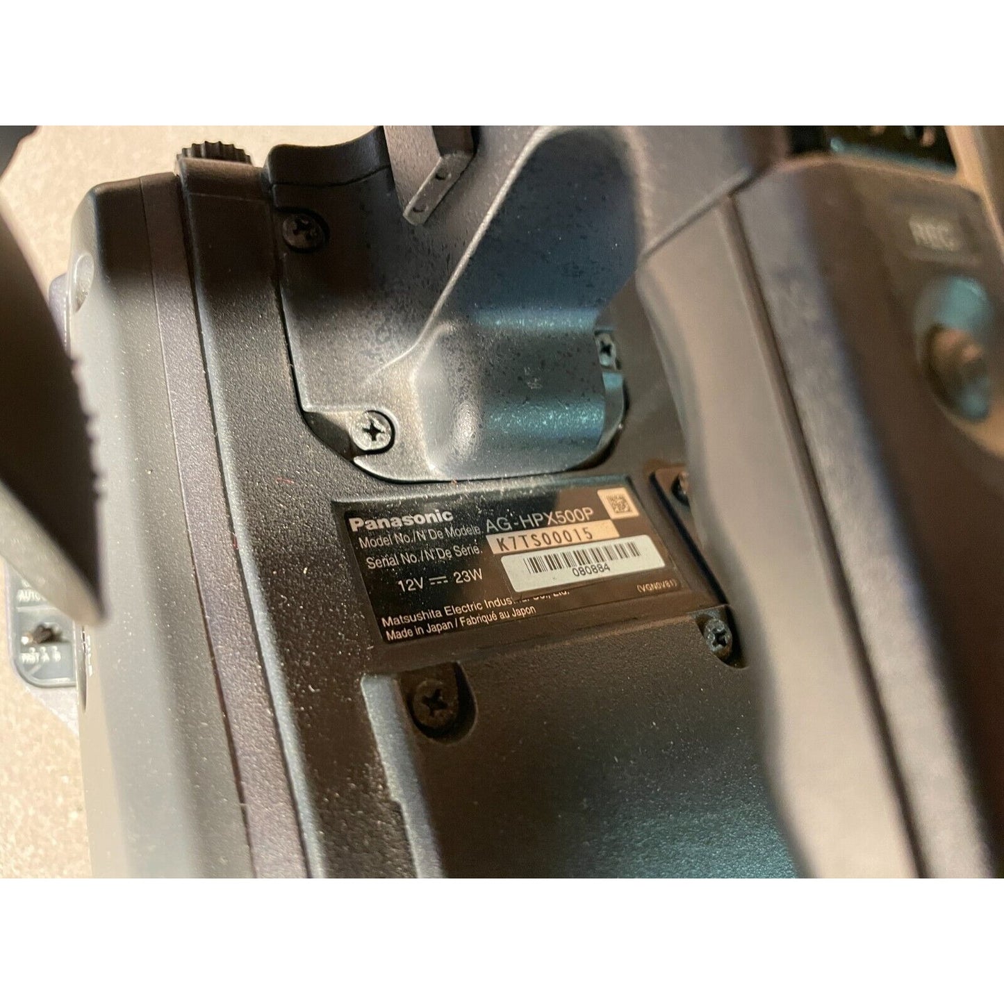 Panasonic AJ-HPX500P*HD* P2 Camcorder Body Only label with model and serial number