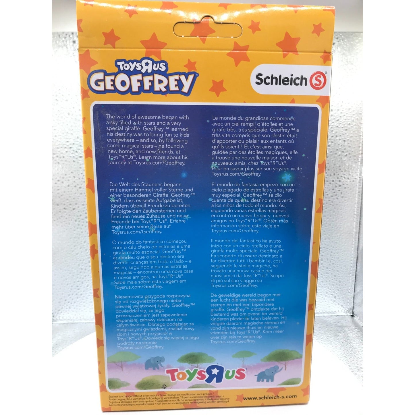 Geoffrey Figure from Schleich ToysRUs back of package item details