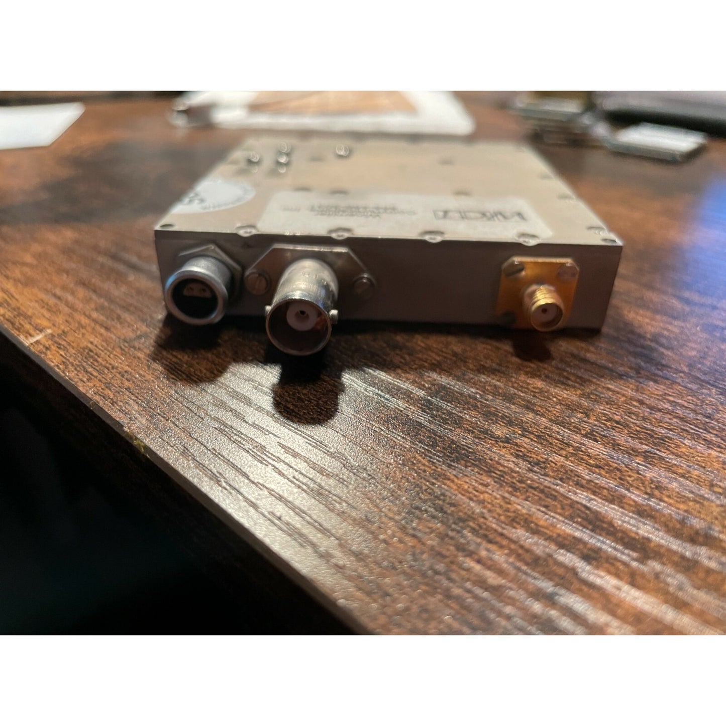 Southern California Microwave Inc Model VT7C-.25A/2SC, 6.4 - 7.1GHz side view of connectors
