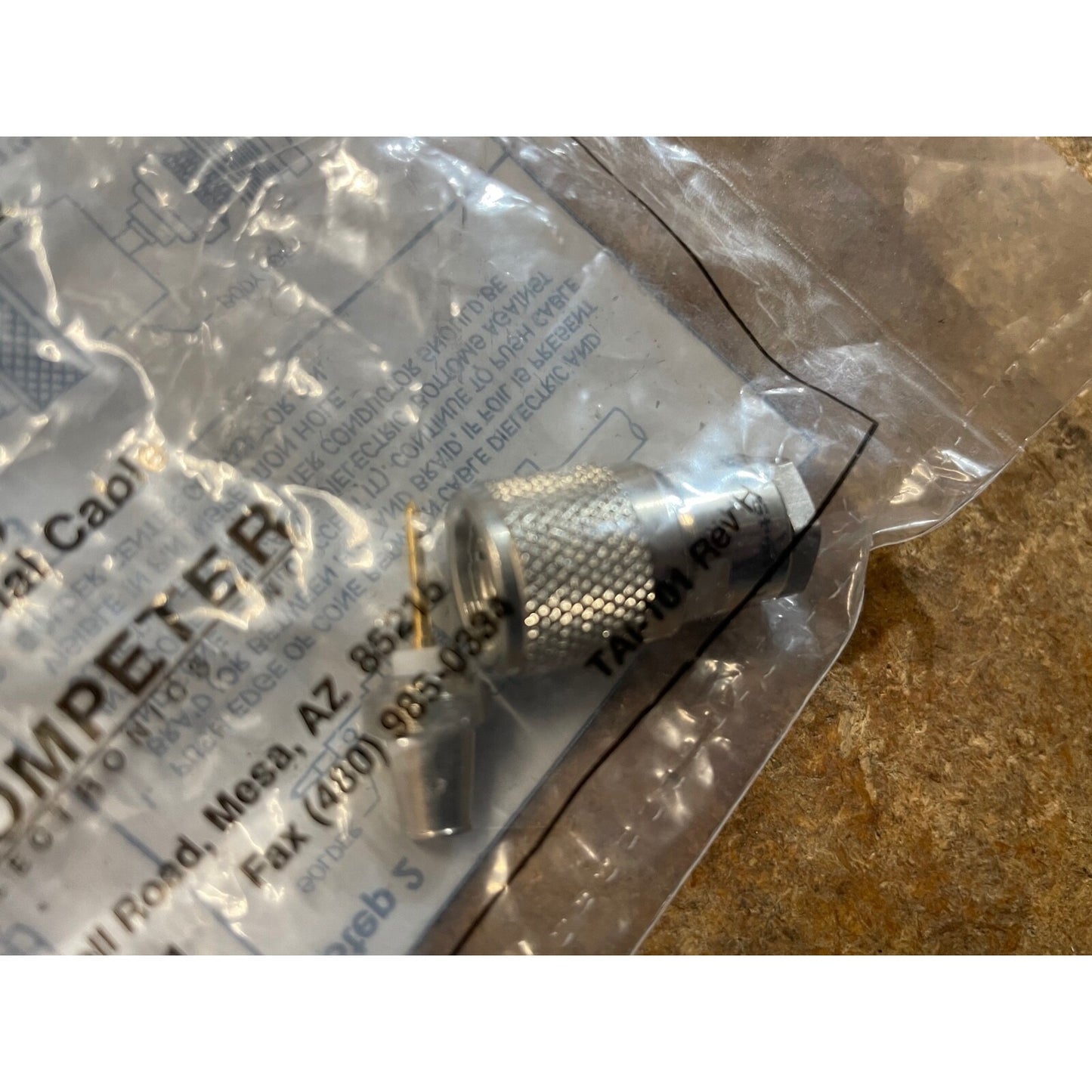 Trompeter Electronics BNC Wrench Crimp Connector in package closeup