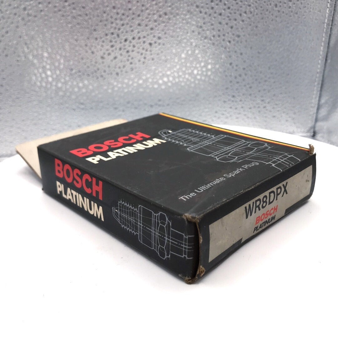 Bosch Platinum Spark Plug WR8DPX front side and bottom of box