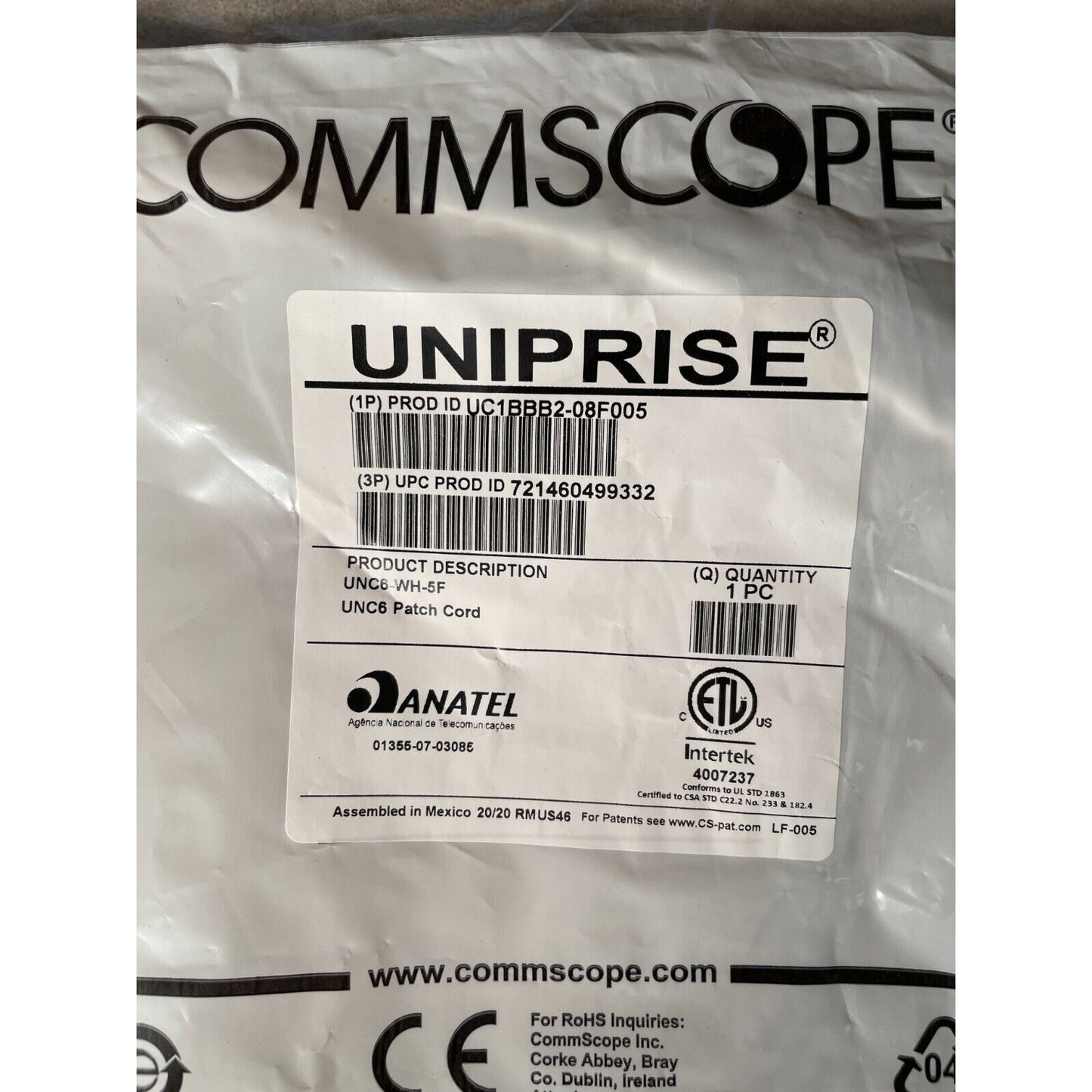 Commscope Uniprise UNC6-WH-5F Ethernet Cord