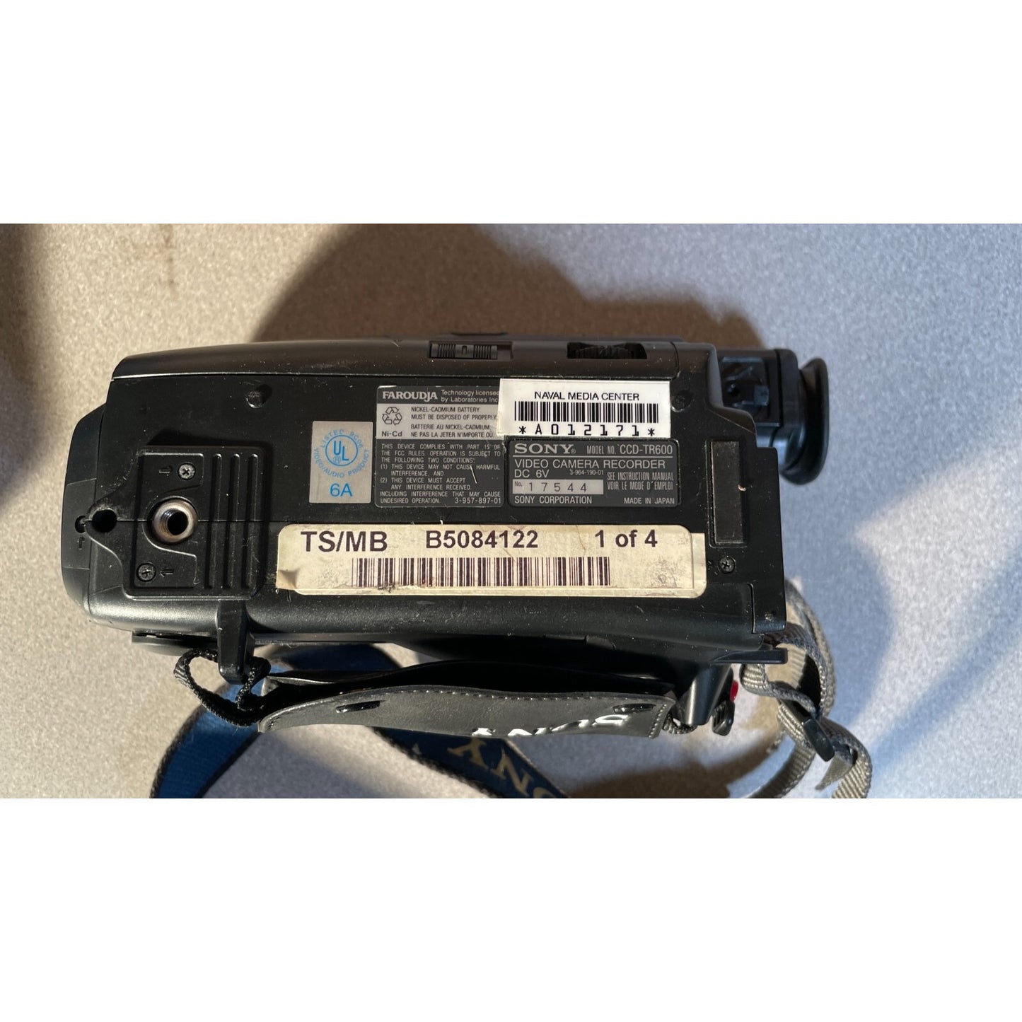 Sony Video Camera Recorder Model CCD-TR600 bottom view with labels