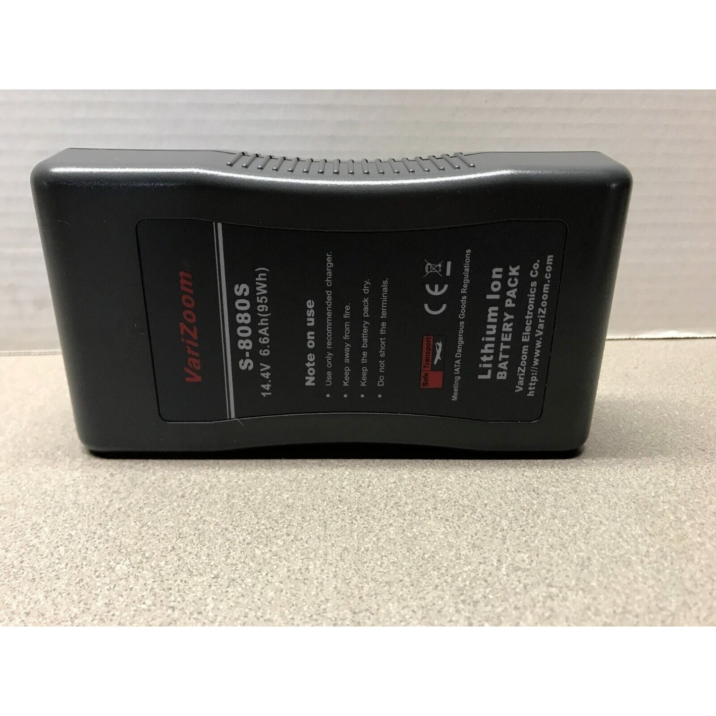 VariZoom S-8080S Lithium Ion Battery Pack front view with product label