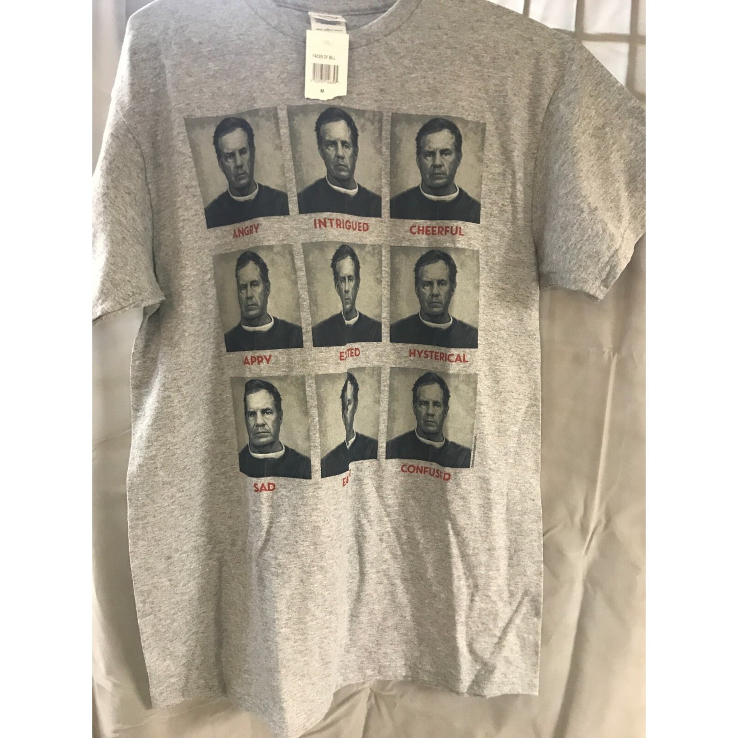 Delta Pro Weight Bill Belichick T-Shirt, 90% Cotton, 10% Poly. Men's M front of shirt on hanger