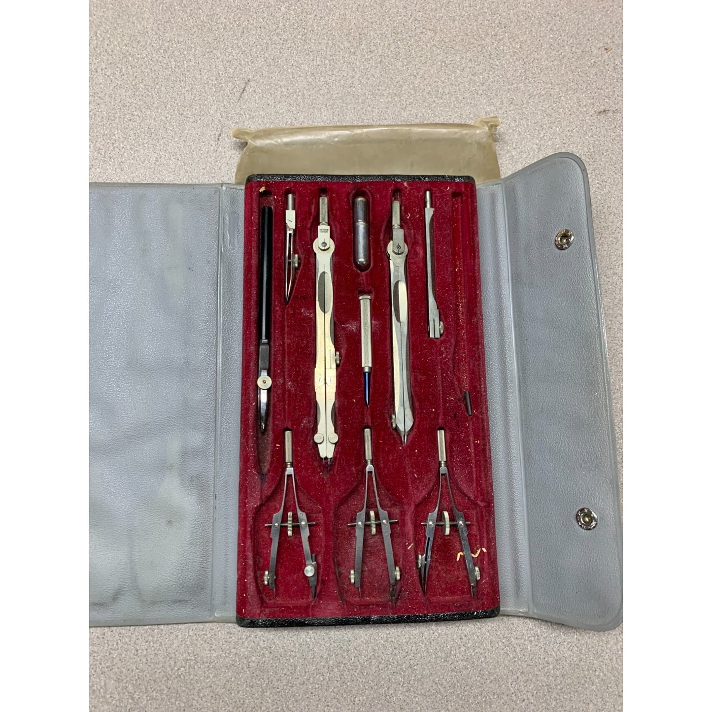 Dietzgen Reliance Vintage Drafting Tool Set displayed in case