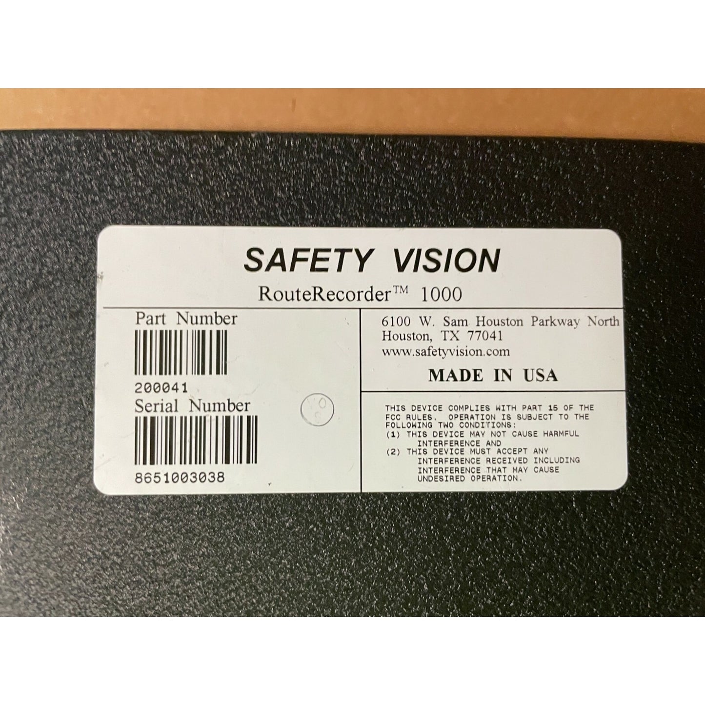 Safety Vision 200041 Router product label