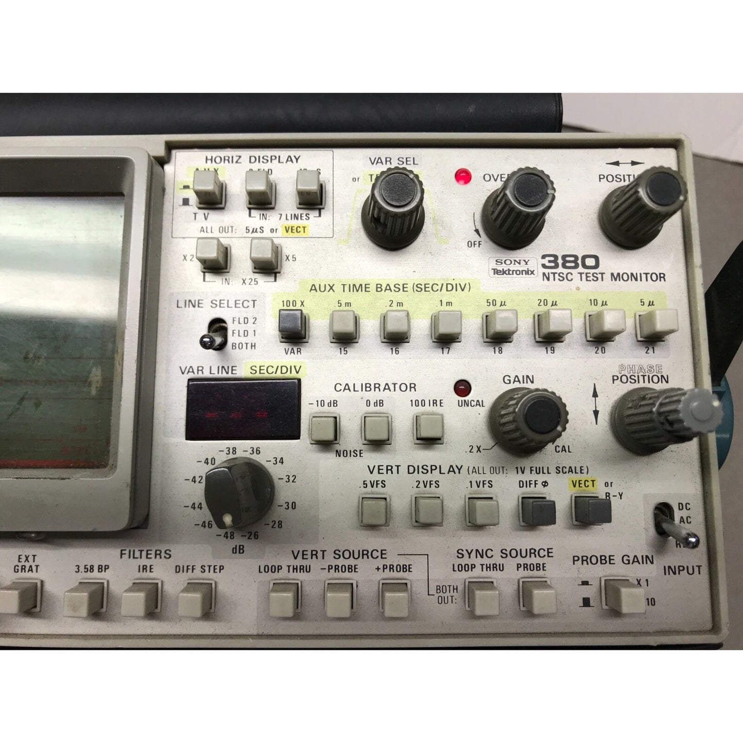 Tektronix 380 NTSC Test Monitor w/ Adapter right side of panel close up
