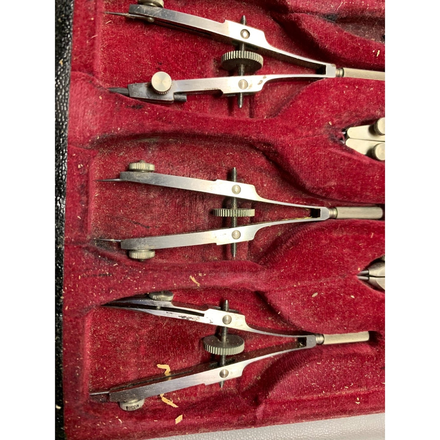 Dietzgen Reliance Vintage Drafting Tool Set closeup of protractors in case