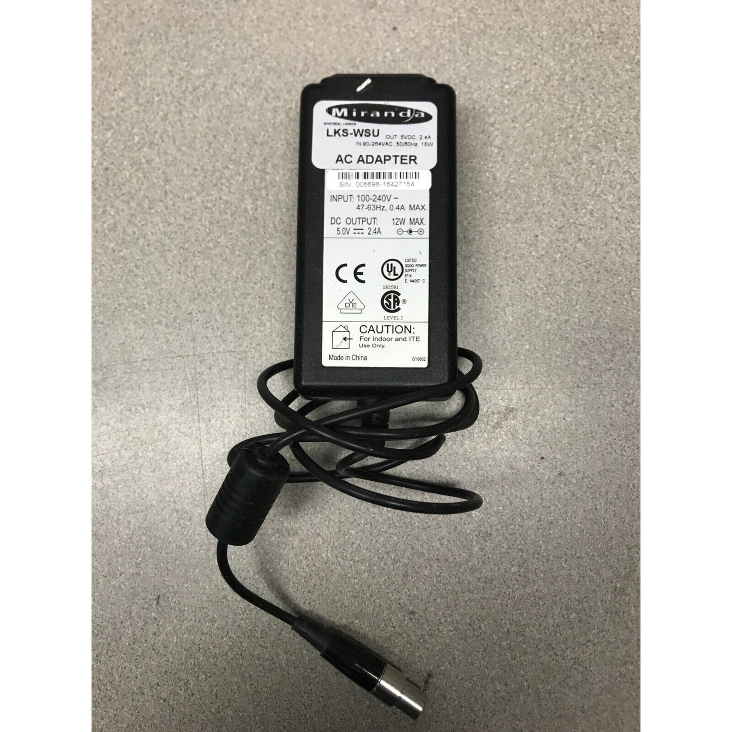 Miranda AC Adapter LKS-WSU 3-Pin Mini Label