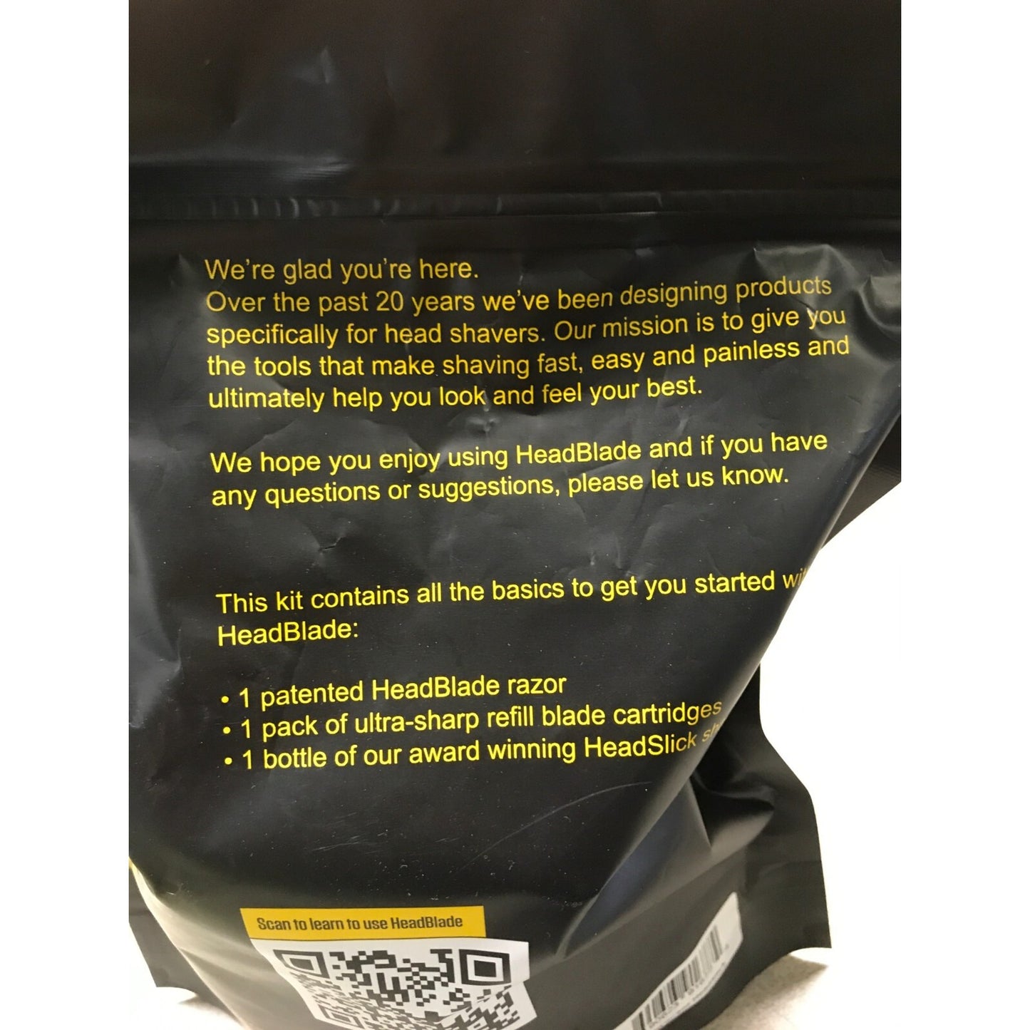 HeadBlade Head Shaving Kit, back of package close up