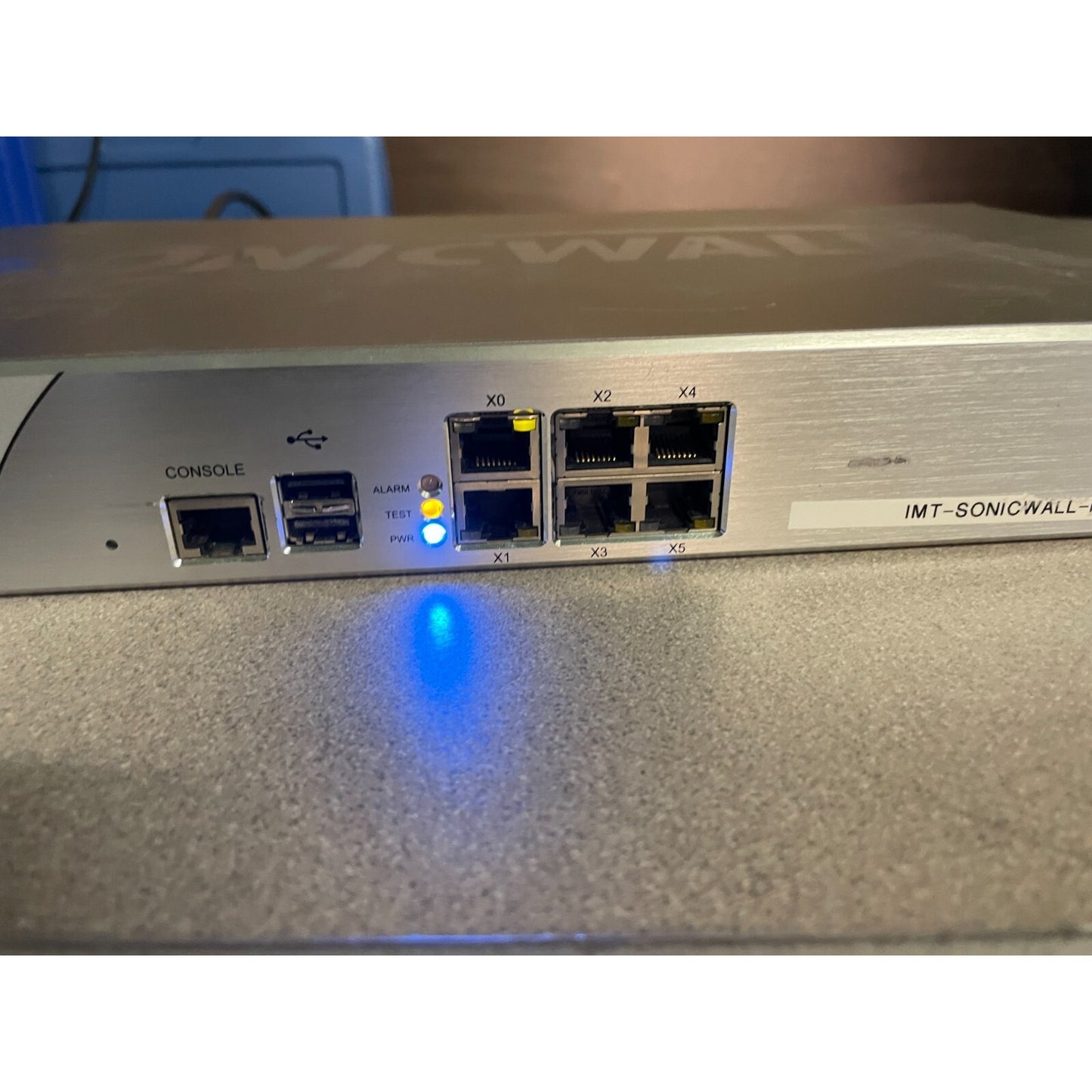 SonicWALL NSA 2400 Network Security Appliance Firewall connections view with status lights illuminated