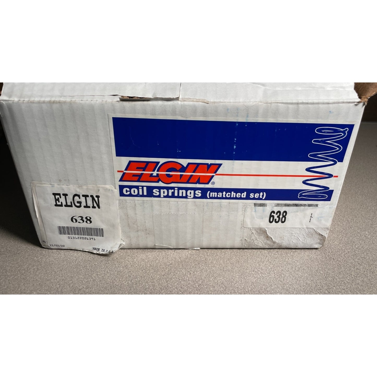 Elgin 638 Coil Springs, Set of 2 Front New for Chevy 2-10 Series Coupe Nova Pair box