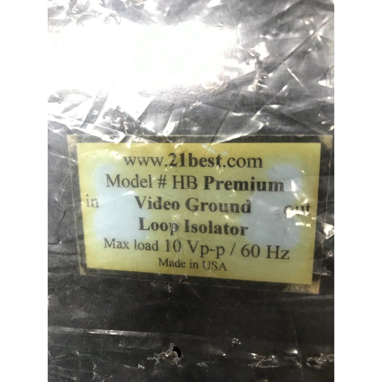 Video Ground Loop Isolator Model Hum Bucker (HB) Premium 21best.com product label closeup