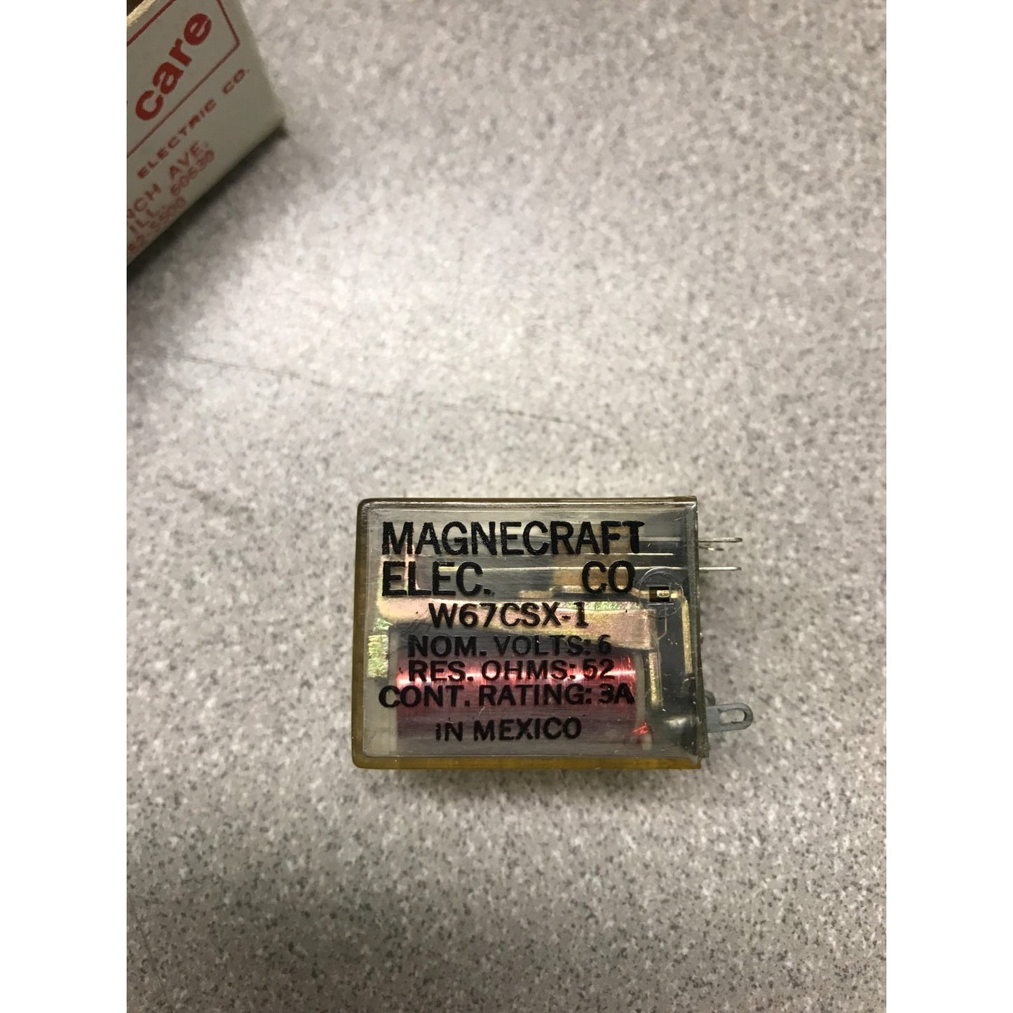 Magnecraft Relay W67CSX-1, Nom. Volts=6, Res. OHMs=52, Cont. Rating =3A top view