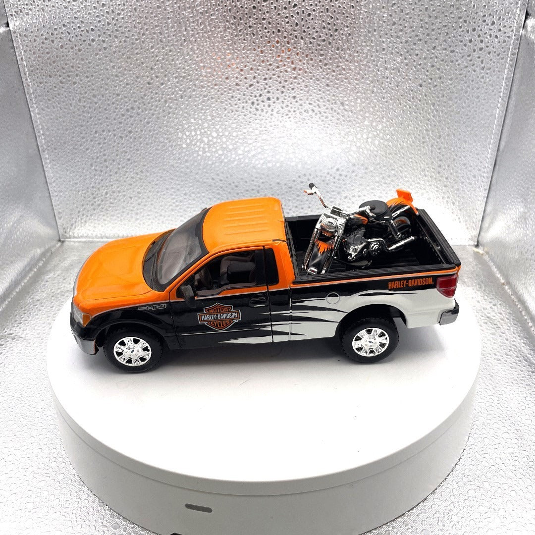 Maisto 2010 Ford F-150 STX Harley Davidson Die Cast with Motorcycle, Scale: 1/27, No. 01618 drivers side view