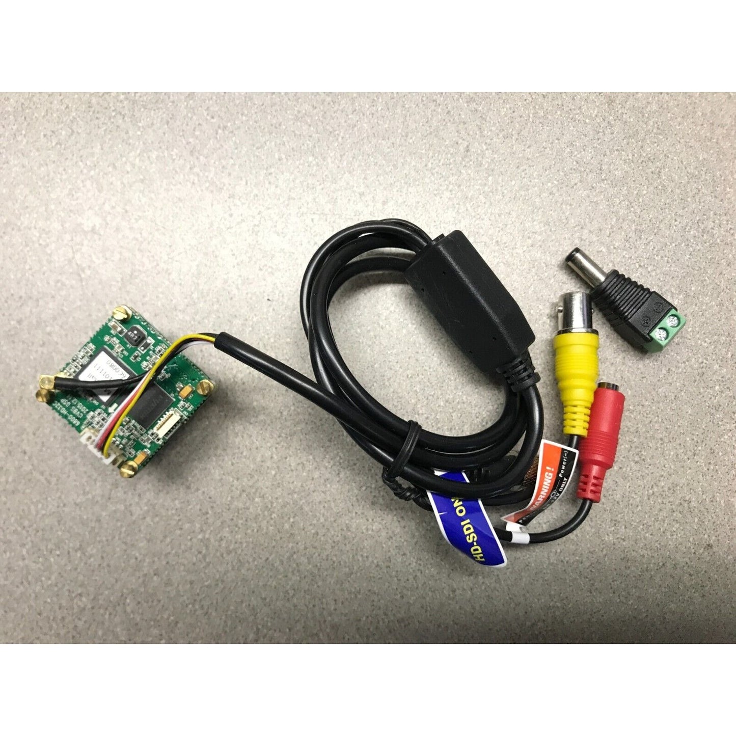Marshall Electronics Full HD Color Board Camera with Cable V-12928-2MP top view with cables and connector