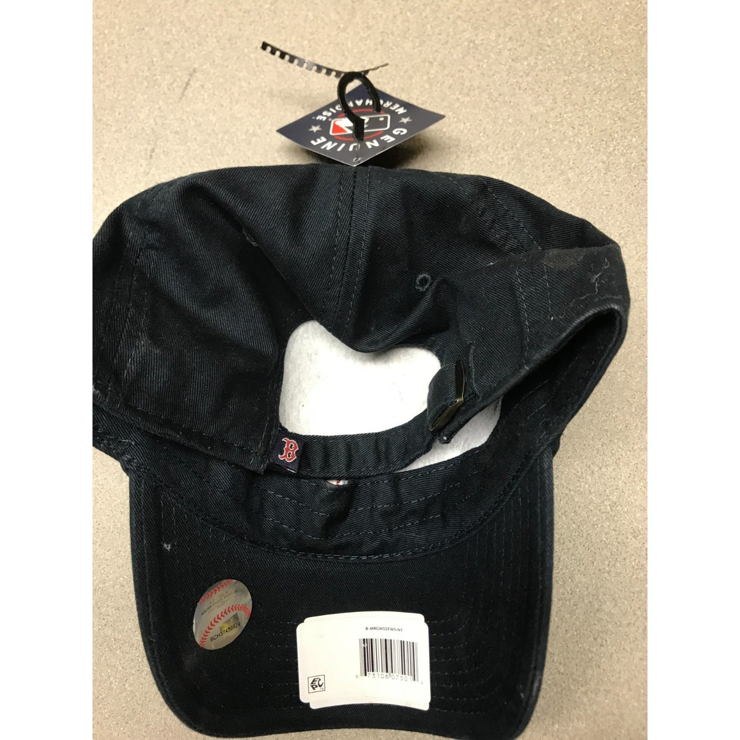 Classic Blue Embroidered Red Sox Hat Genuine Fan Favorite One Size Adult NWT underside view of hat with tags