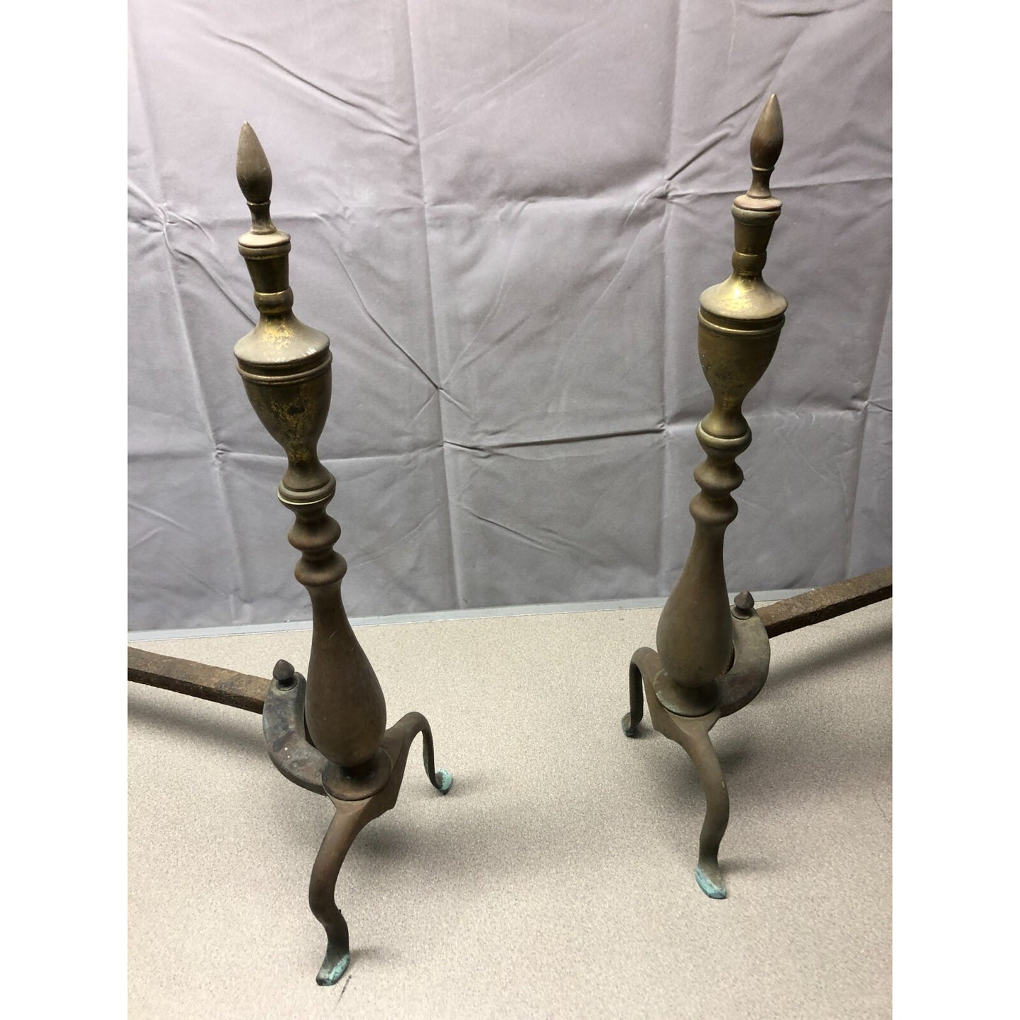 Pair of Andirons / Firedogs Brass and Cast Iron pair side by side