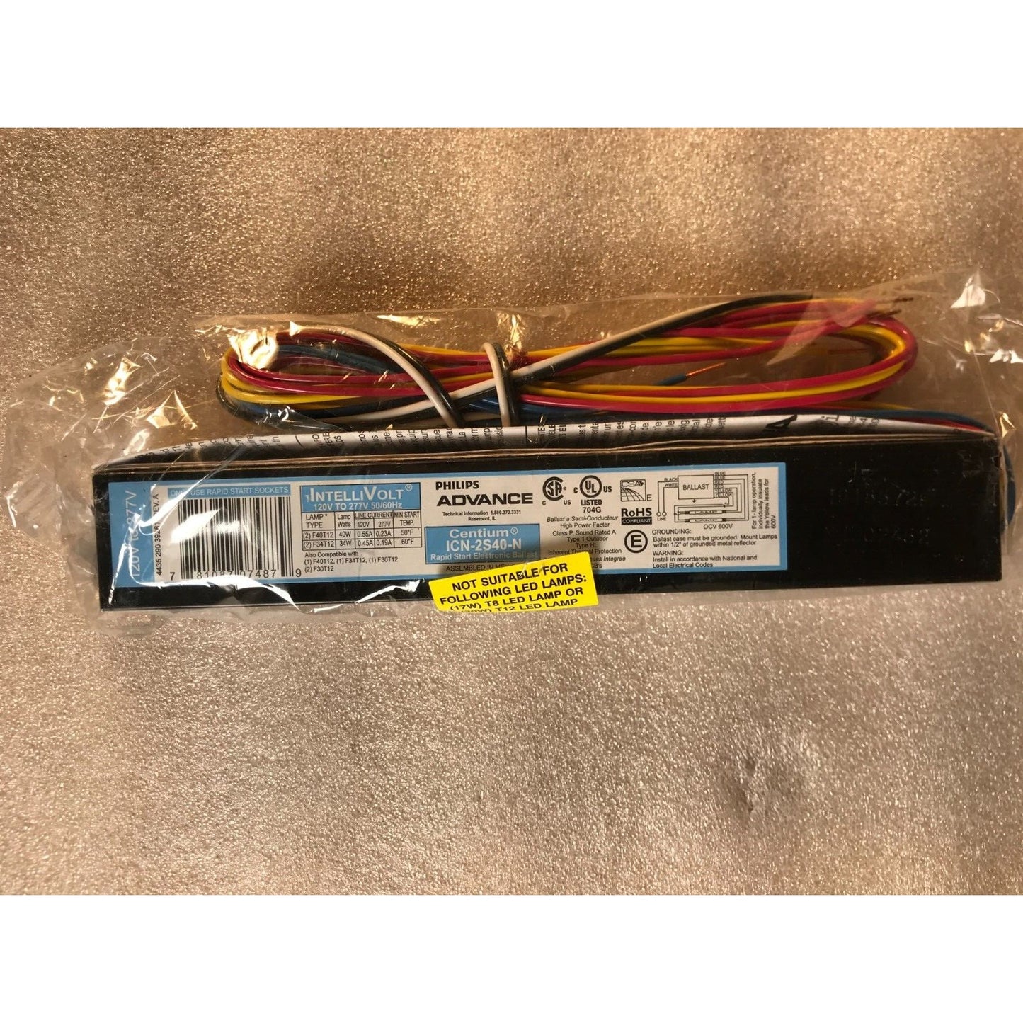 Philips Advance 120V to 277V Power Adapter side view in packaing