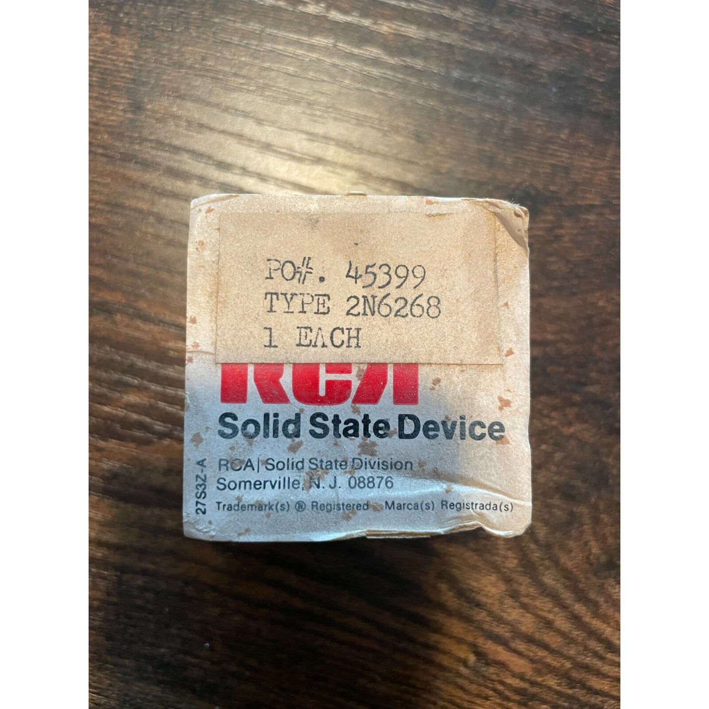 RCA Solid State Device, PO 45399, Type 2N6268 front of package