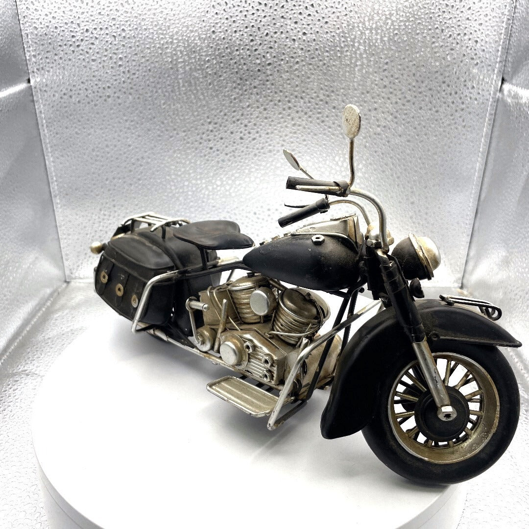 Antique Metal Harley Replica Motorcycle Art, 12 Inches Long passengers/front side view