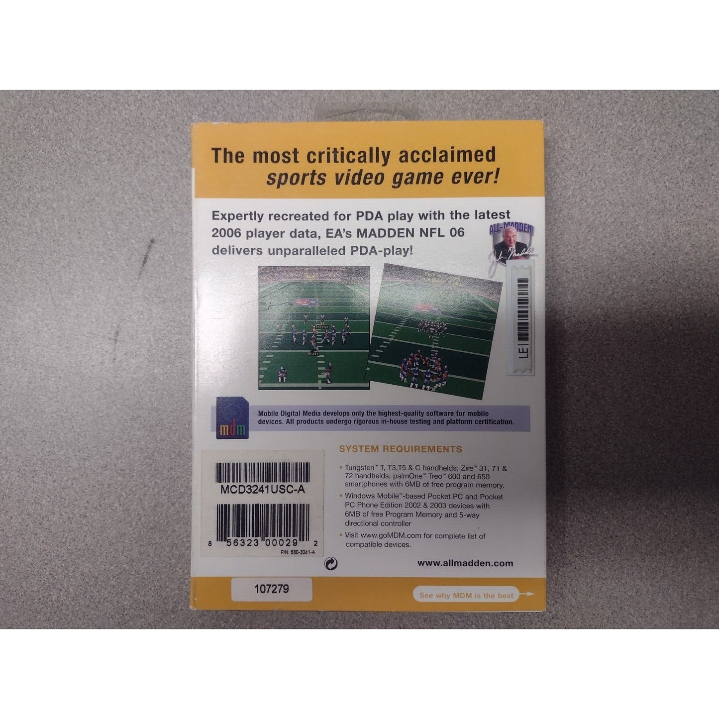 Madden NFL 06 MDM for Palm Pilot and Windows Mobiles- EA Sports
back of package