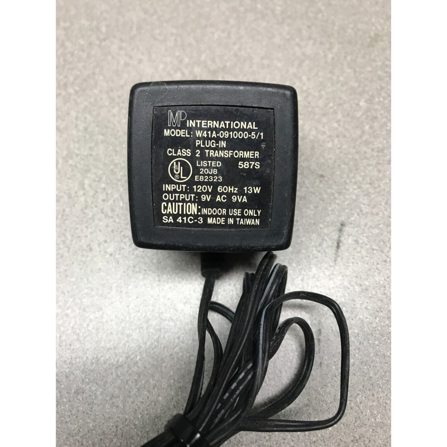 MP International Plug-In Class 2 Transformer Model W41A-091000-5/1 label