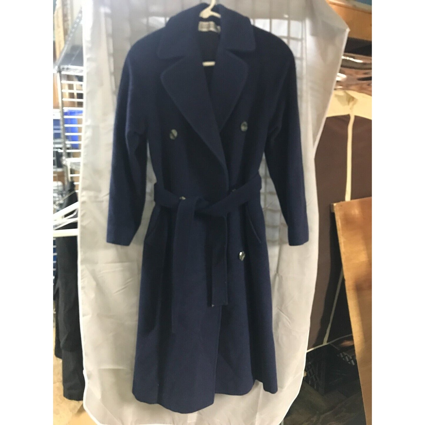 Sara Roberts Double Breasted Wool Belted Women's Coat, Navy, Size M