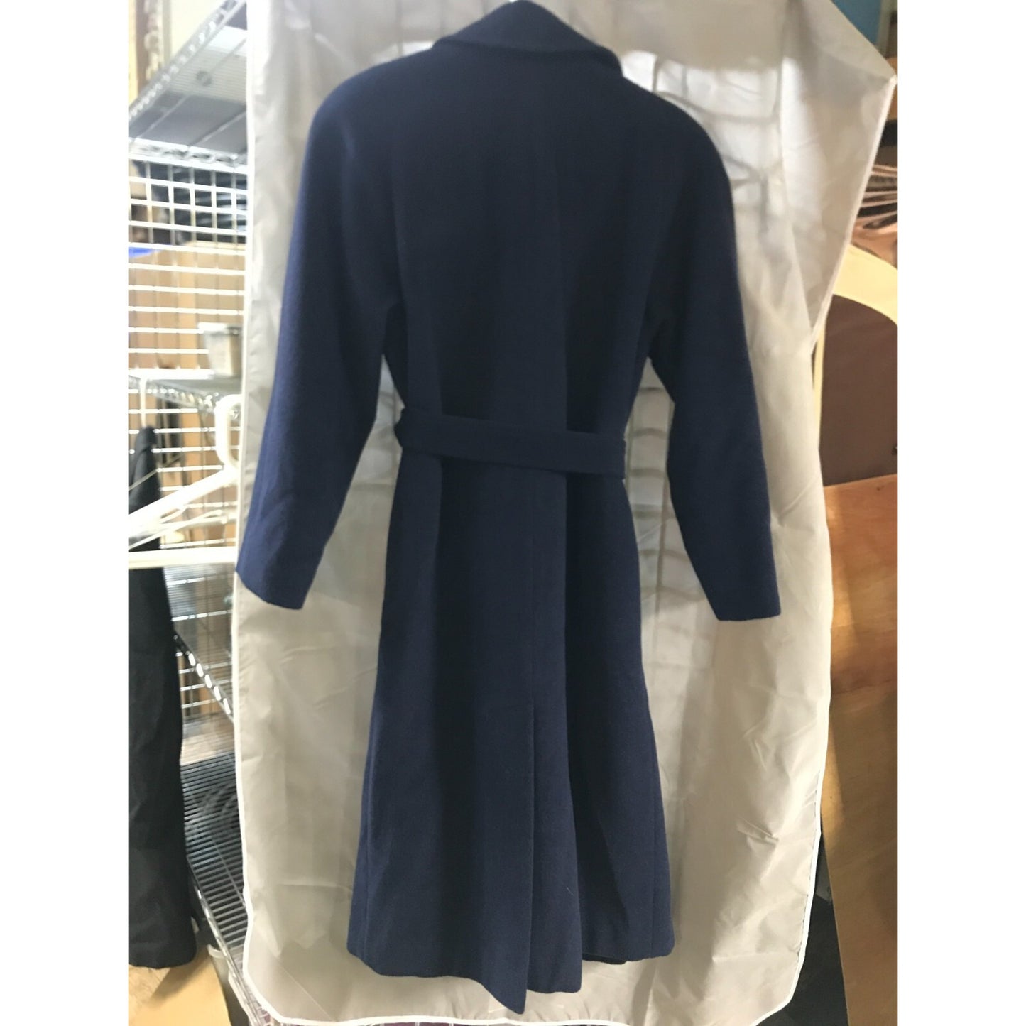 Sara Roberts Double Breasted Wool Belted Women's Coat, Navy, Size M back