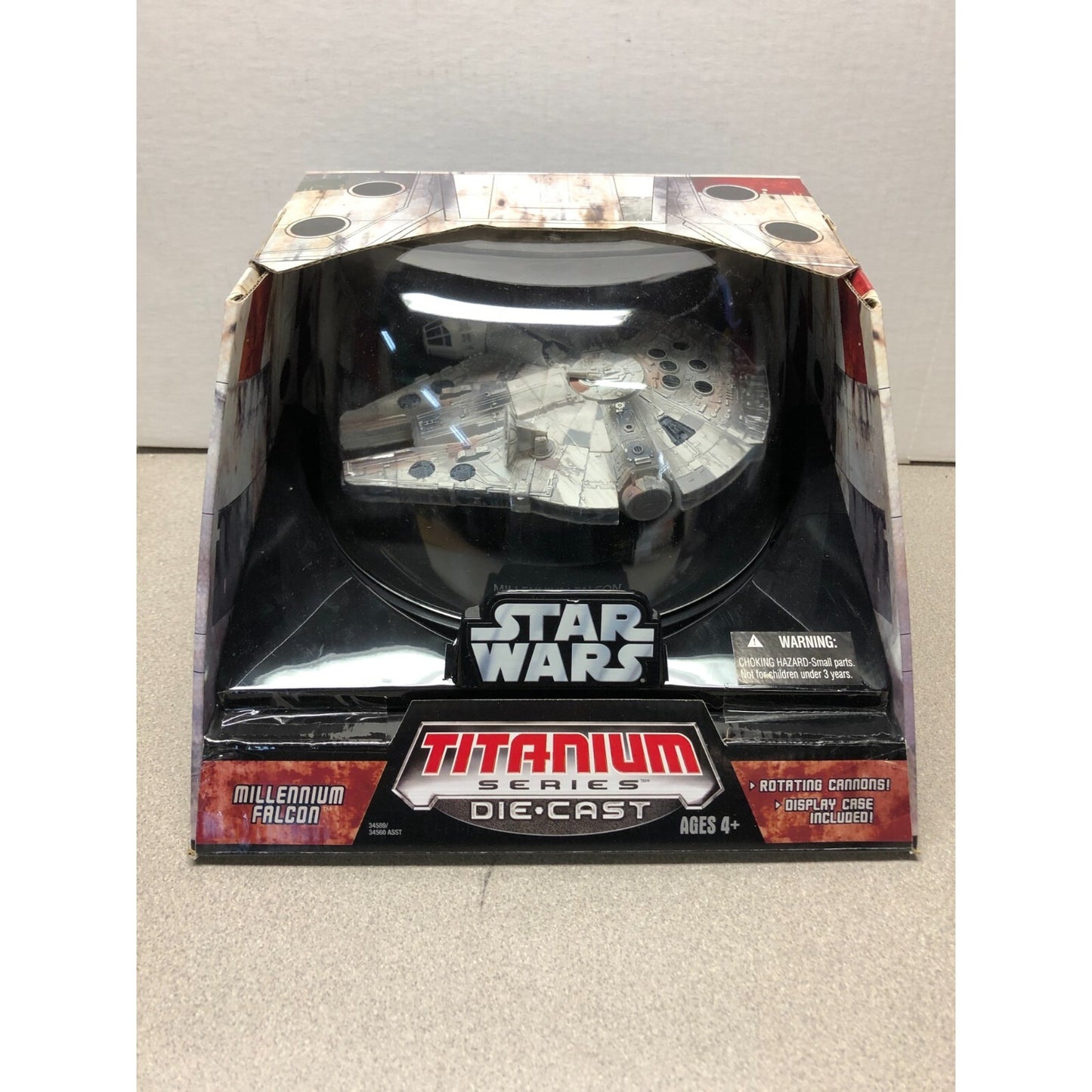 Star Wars Titanium Die Cast Millennium Falcon front view of package displaying item
