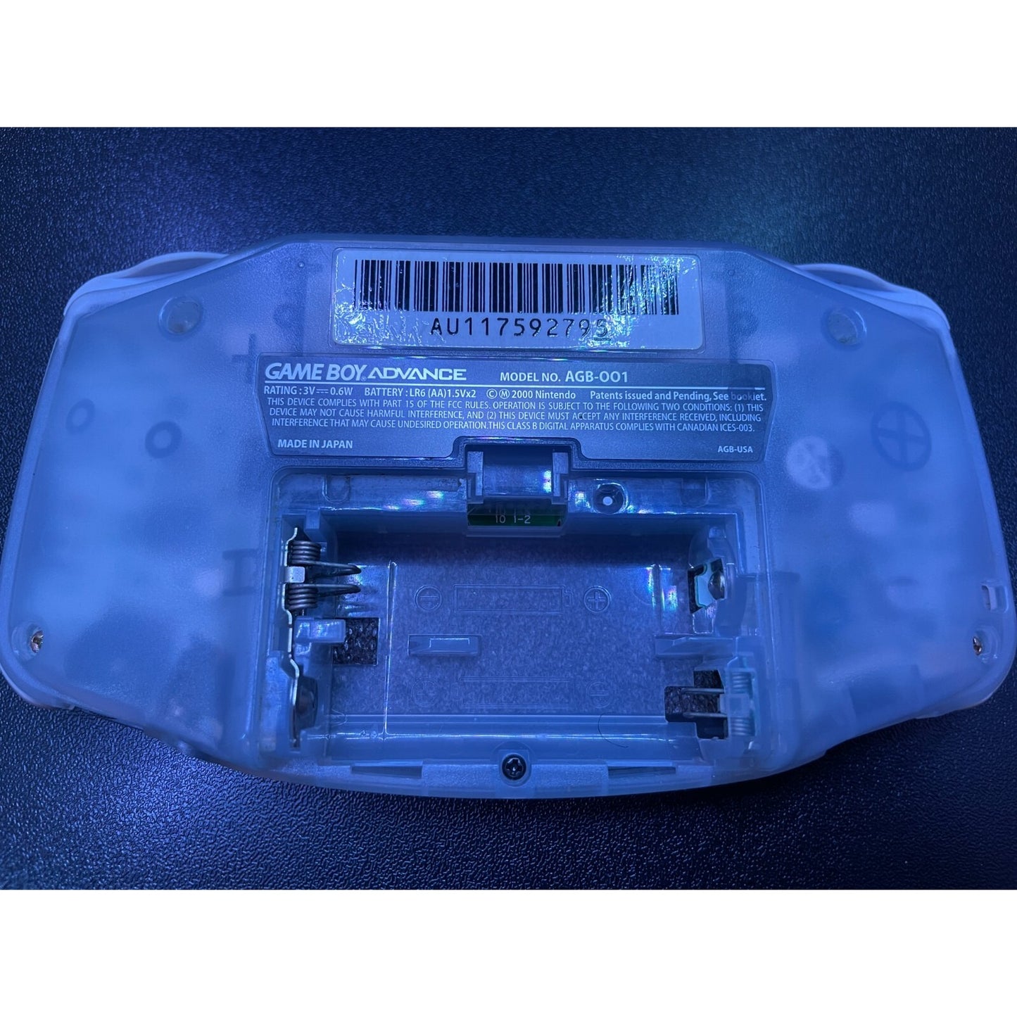 GameBoy Advance Model AGB-001 - Clear back of game