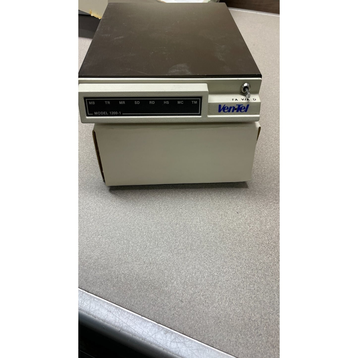 Ven-Tel Modem and Power Cord Model 1200-1 front of modem