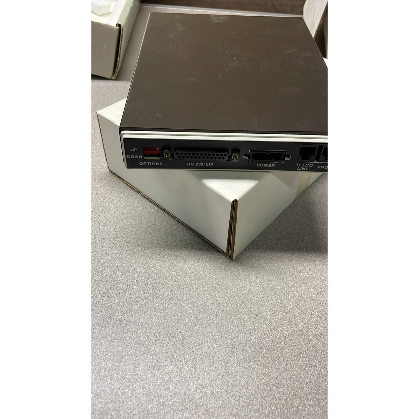Ven-Tel Modem and Power Cord Model 1200-1 back of modem on box