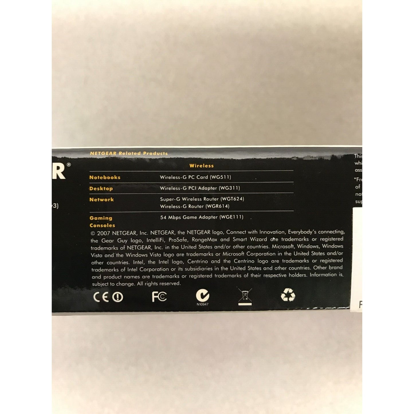 Netgear Wireless-G USB 2.0 Adapter WG111 side of box item compatibility