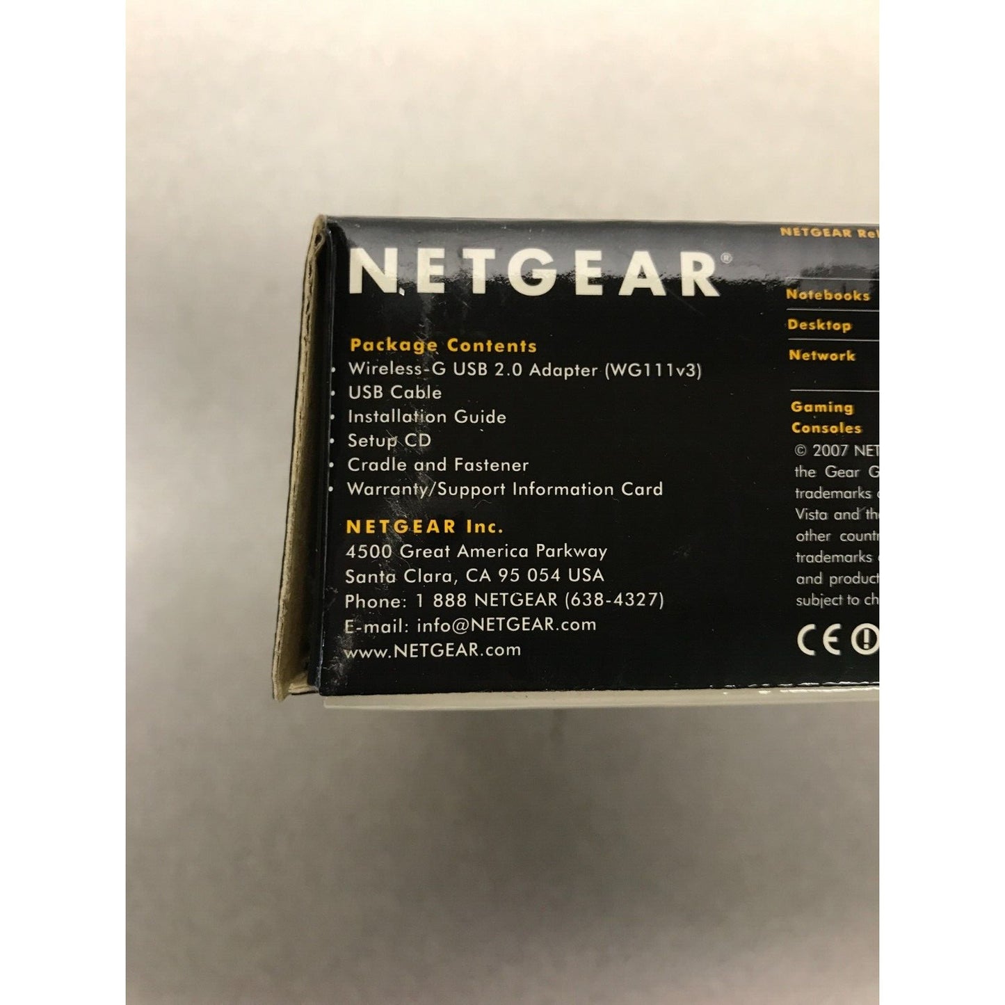 Netgear Wireless-G USB 2.0 Adapter WG111 package content list