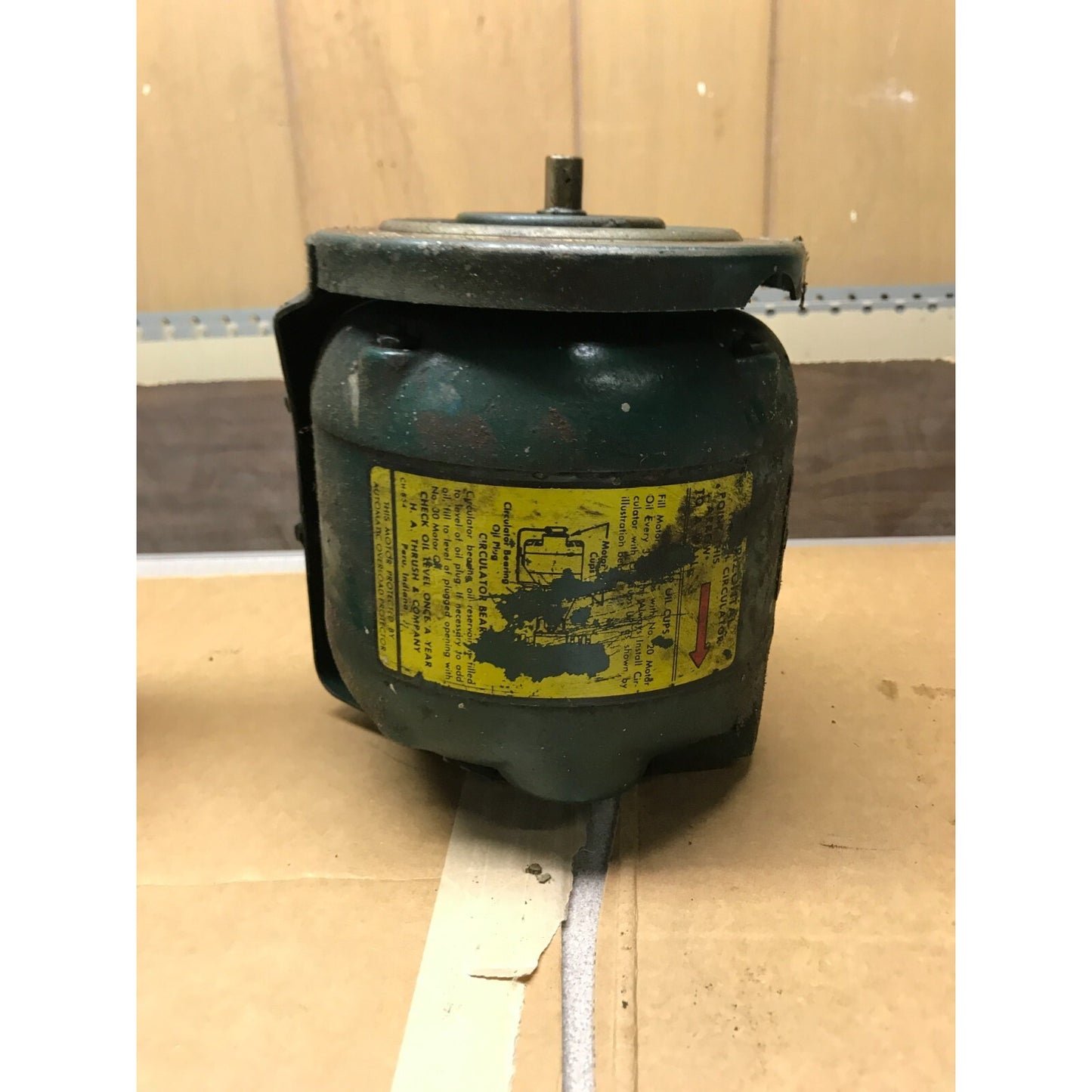 Thrush Water Circulator Model SQD, Vintage Used Green Housing, Motor side view