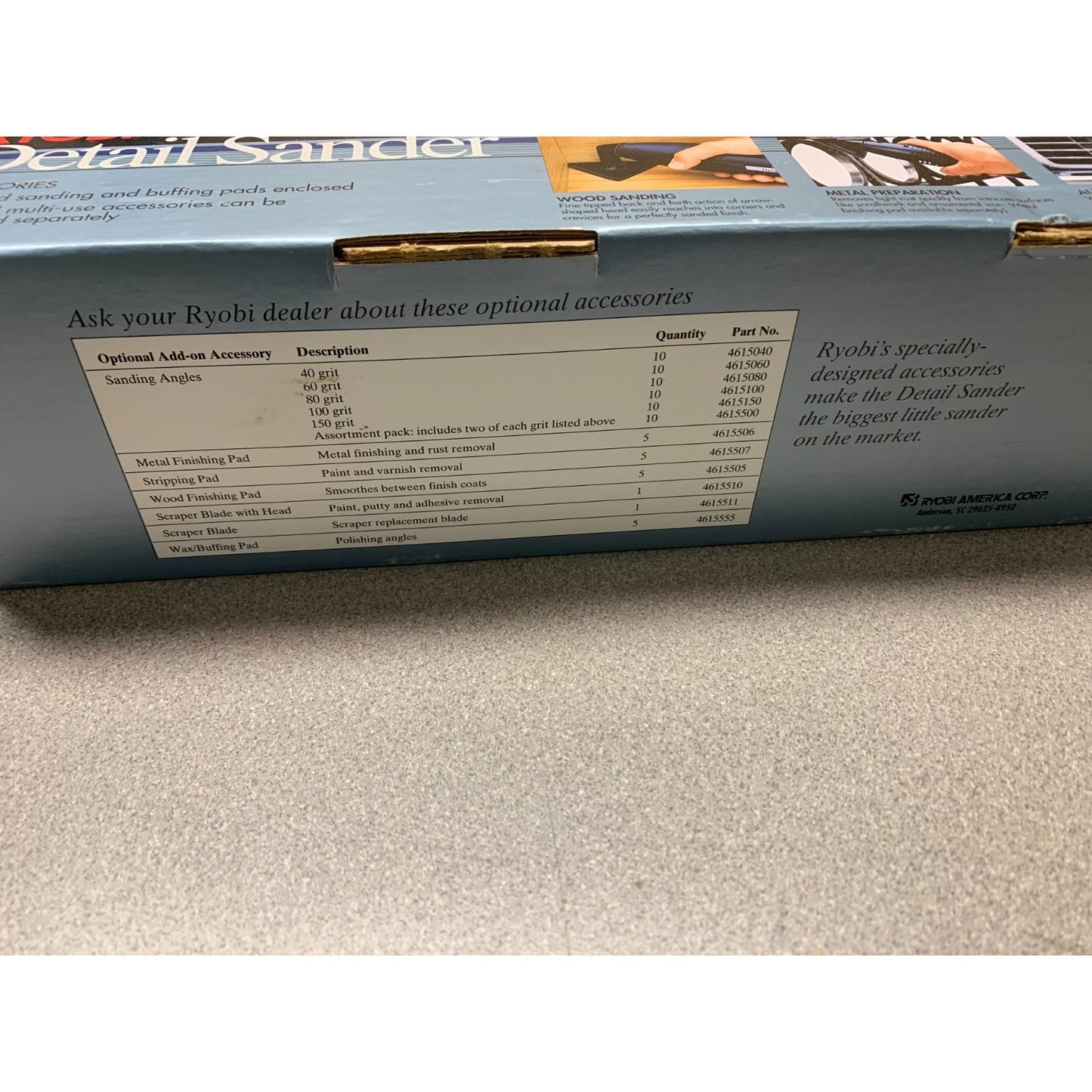 Ryobi Detail Sander DS-1000 side of box product details
