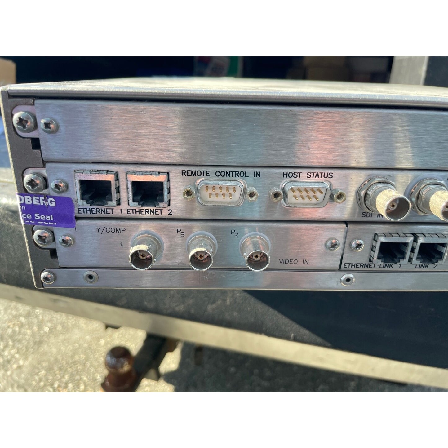 Tandberg Encoder E5100 back panel left side connetctions, ethernet, coaxial, 9 pin