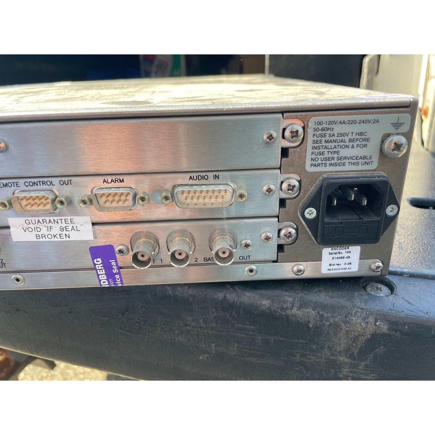 Tandberg Encoder E5100 right side of back panel, connections, power