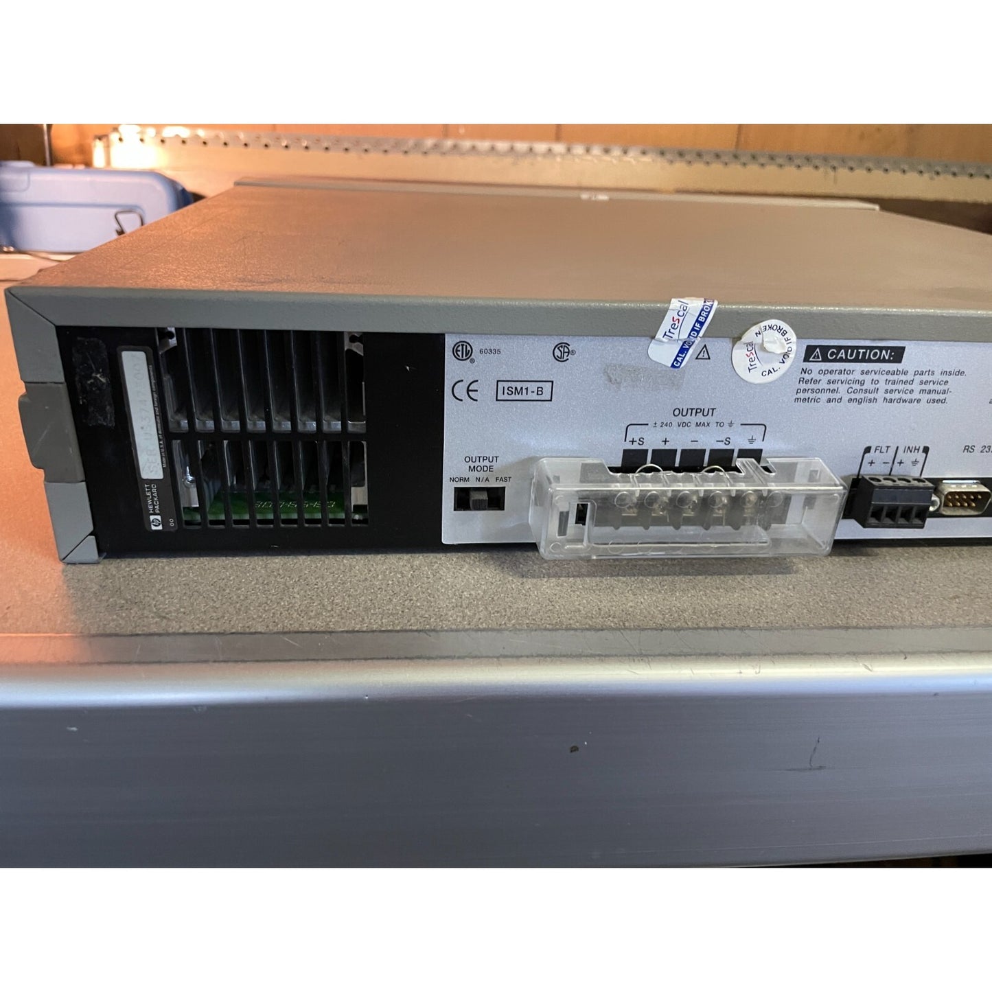 Agilent HP 6632B DC Power Supply, 0-20V/0-5A left side of back panel with connections