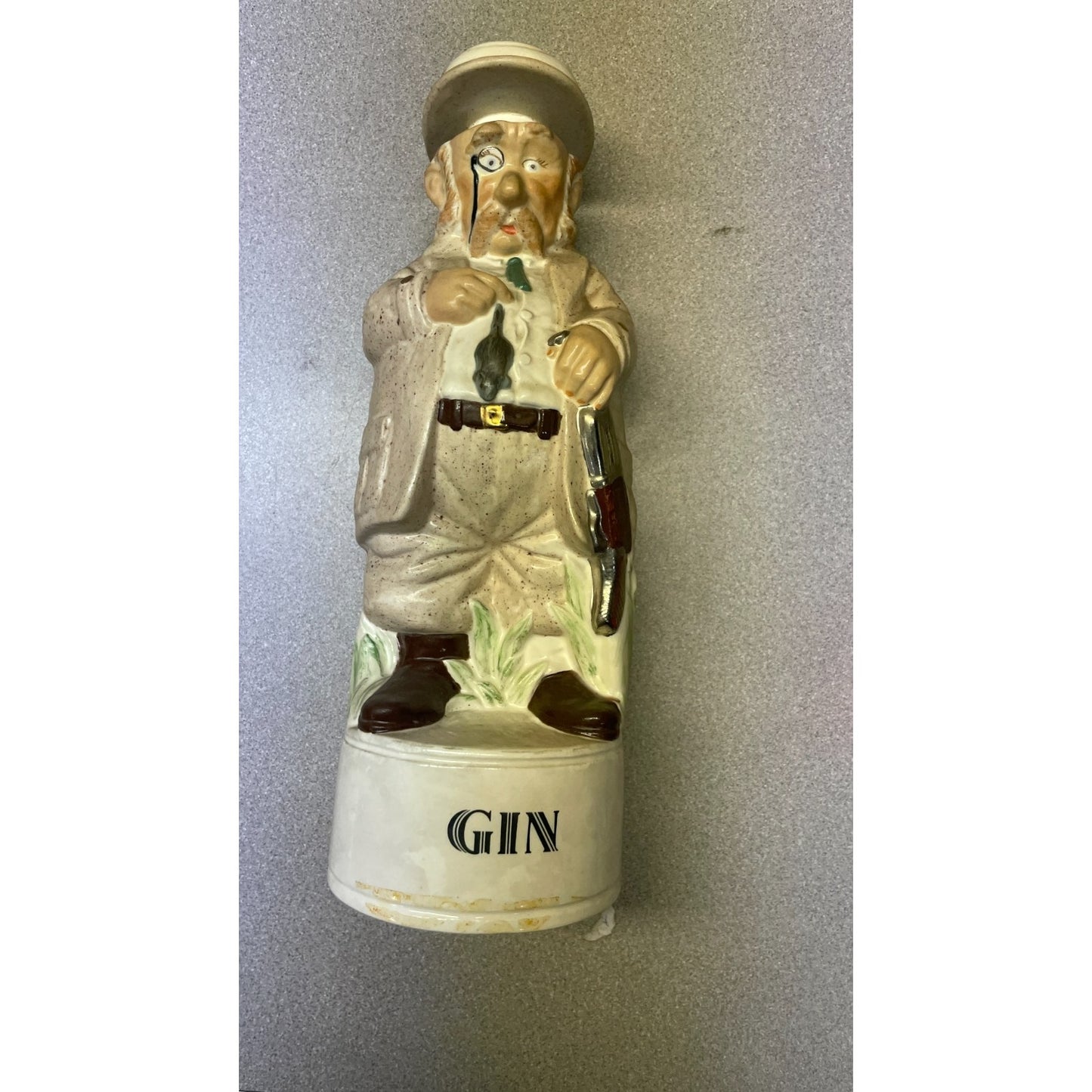 Vintage Alberta's Ceramic Hand Painted Gin Decanter figurine man holding gun with monocle