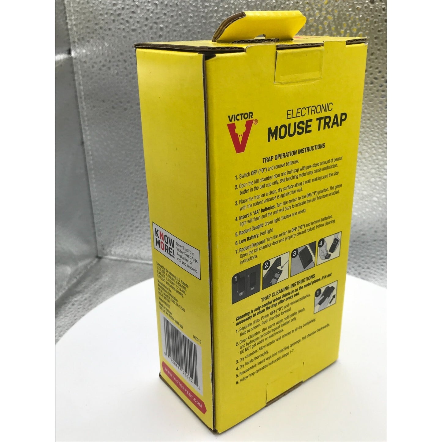 Victor Electronic Mouse Trap with 2 Refills back of box item details