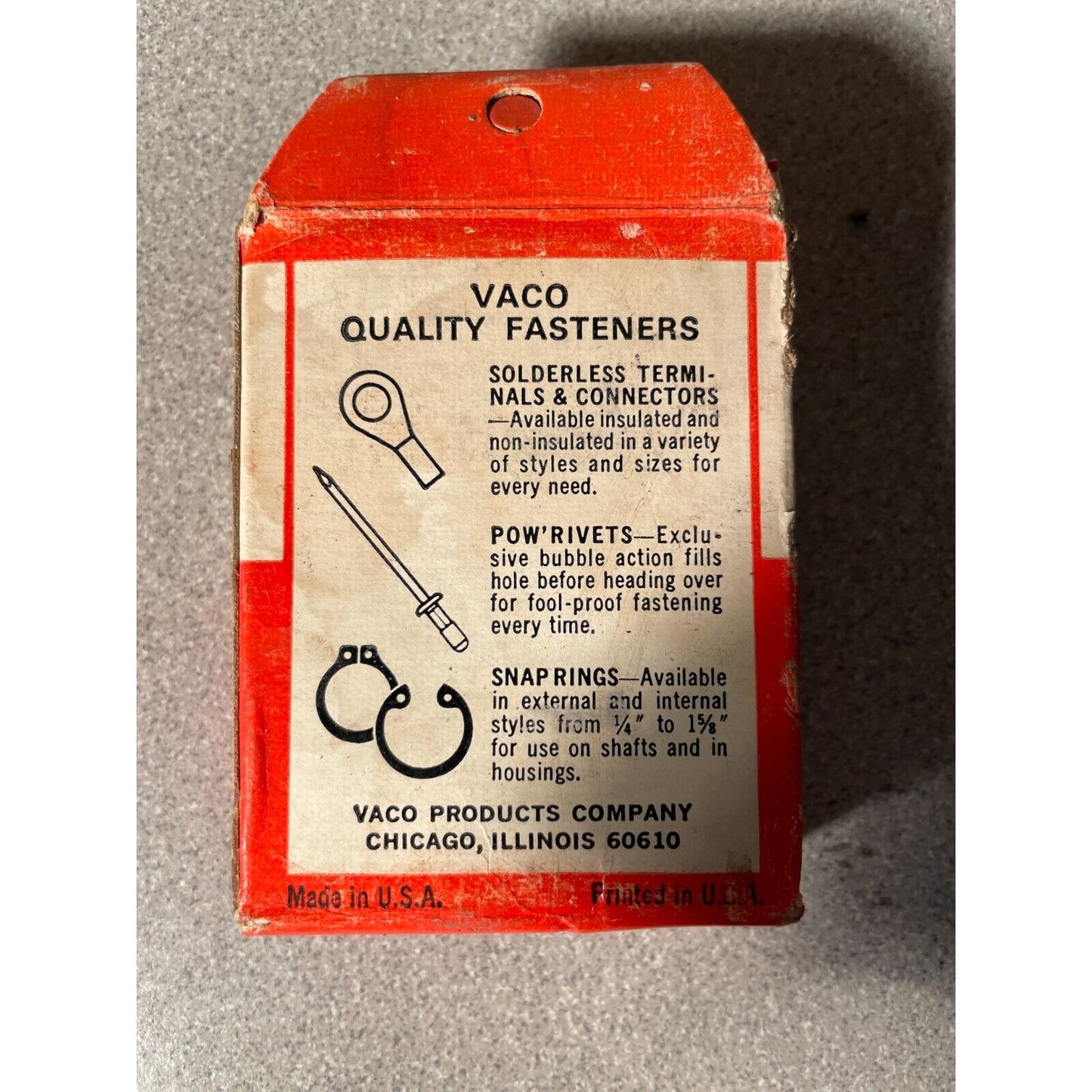Vaco Solderless Terminals 11306 back of box, item description