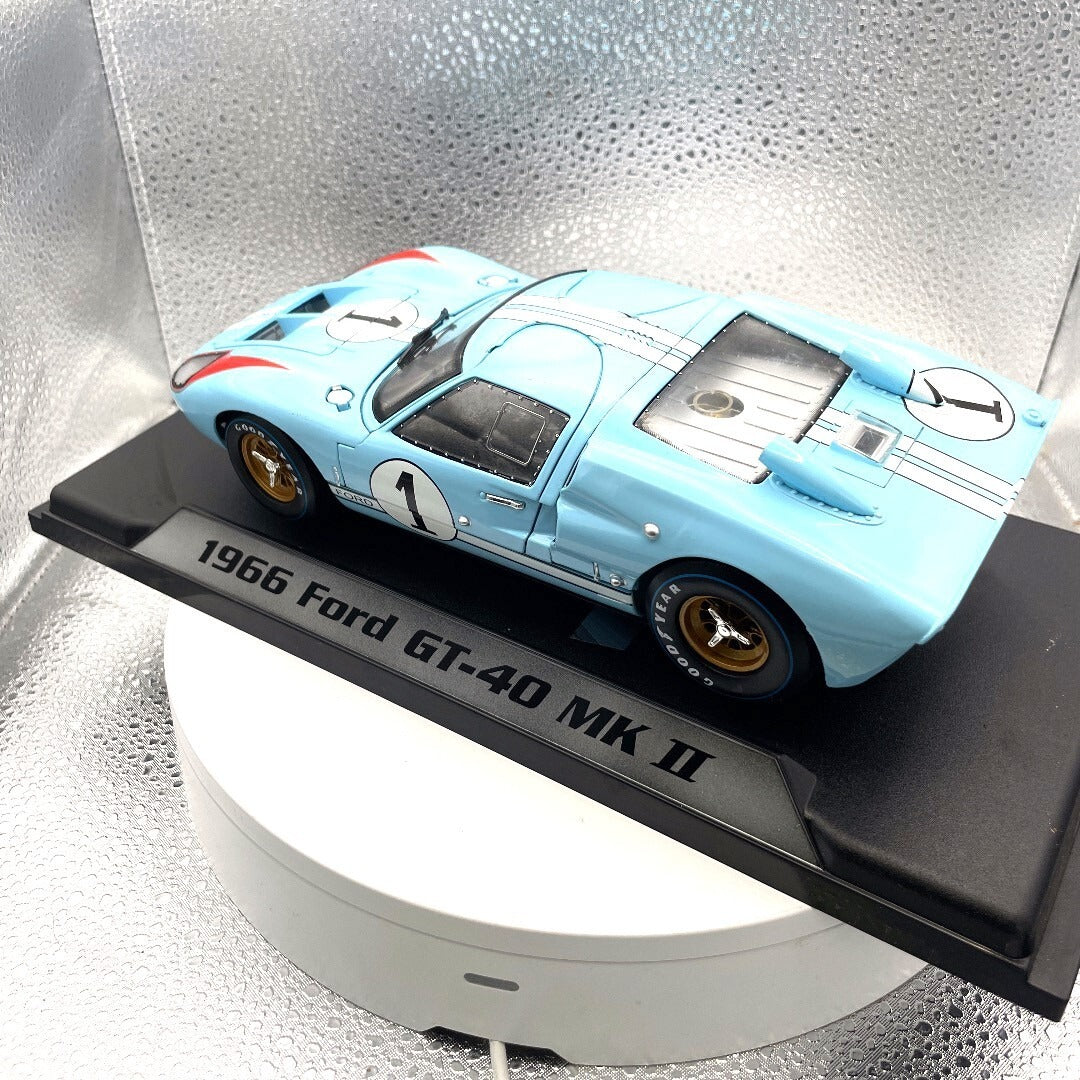1966 Ford Gt-40 MKII #1 Light Blue Die Cast with Base, Scale: 1/18 driver's side/rear view